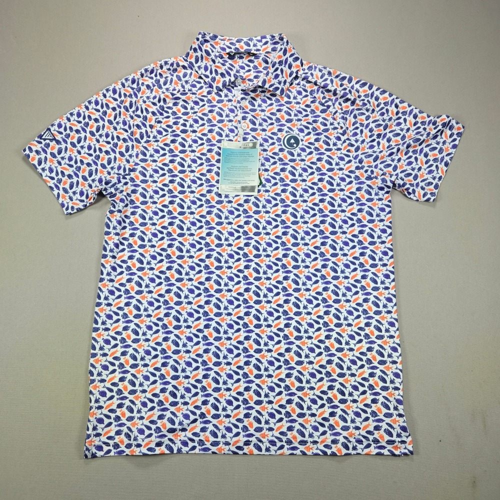 Levelwear Polo Aquarium Fish Print Blue Orange‎ Golf Shirt Mens Medium XE53L NEW